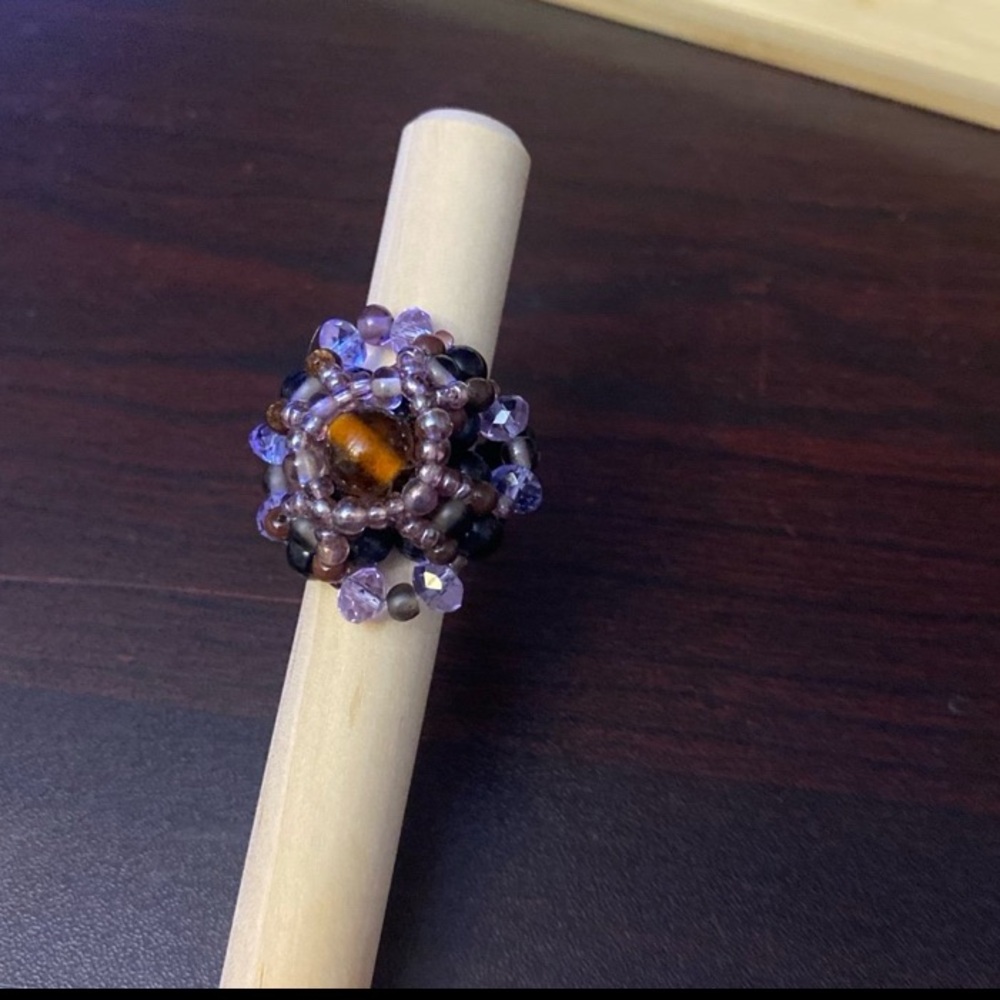 Elegant Purple Beaded Ring handmade beaded Ring